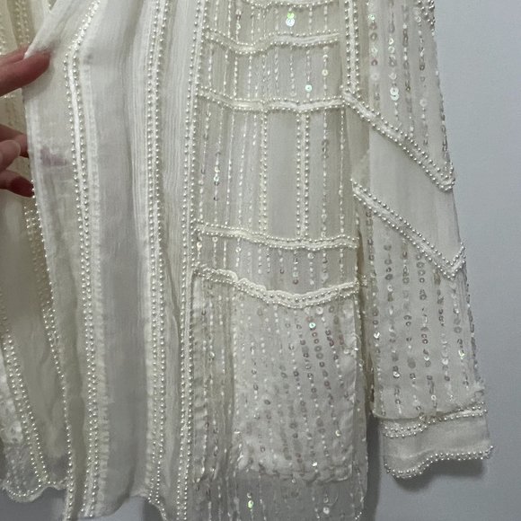 ANTIK BATIK Birma Embellished Georgette Jacket In Ivory - Picture 5 of 8